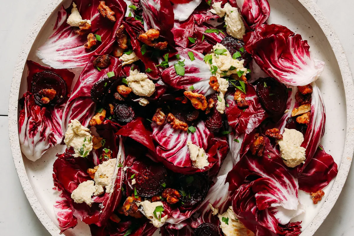 Radicchio Salad with Cashew Ricotta and Candied Walnuts | EasyCook