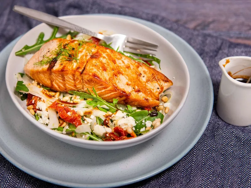 Black Garlic Balsamic Glazed Salmon with Fennel Salad