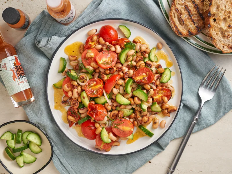 Air-Fried Black-Eyed Pea Salad with Hot Sauce Vinaigrette