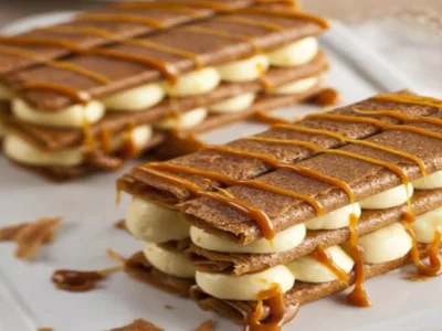 Vanilla Pastry Cream Millefeuille with Caramel Sauce