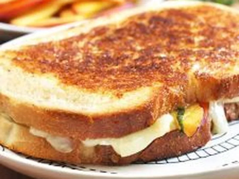 Grilled Cheese with Peach, Basil and Honey
