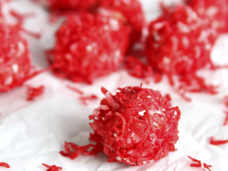 Red Coconut Cream Cheese Truffles