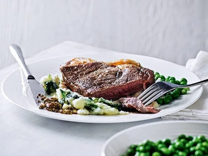 Pan-Seared Sirloin Steak with Creamy Root Vegetable Mash