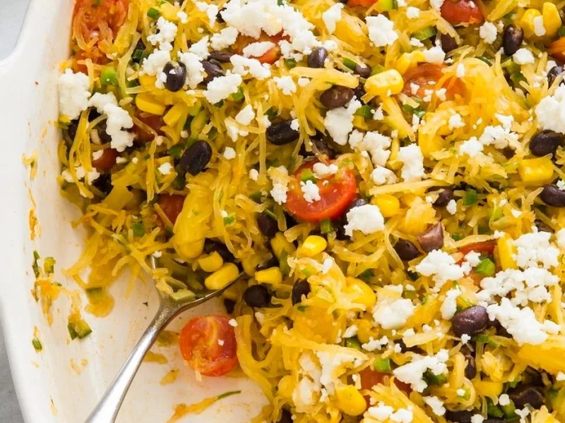 Mexican Spaghetti Squash Casserole with Black Beans and Cheese