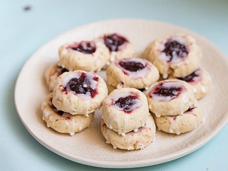 Gluten Free Cranberry Thumbprint Cookies with Almond Glaze