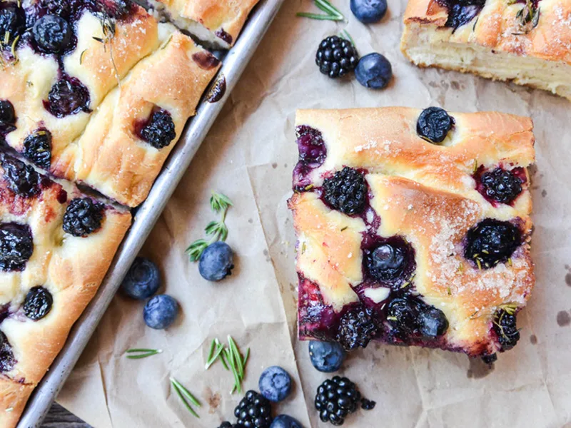 Blueberry Blackberry Herbed Focaccia with Rosemary and Thyme