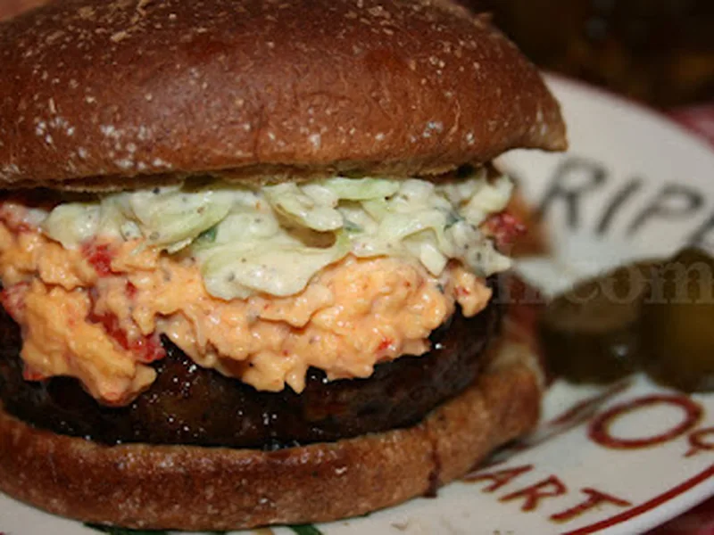 Grilled Turkey Burgers with Pimento Cheese and Pomegranate-Cola Glaze
