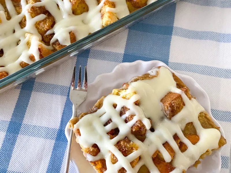 Overnight Cinnamon Roll French Toast Bake with Cream Cheese Icing