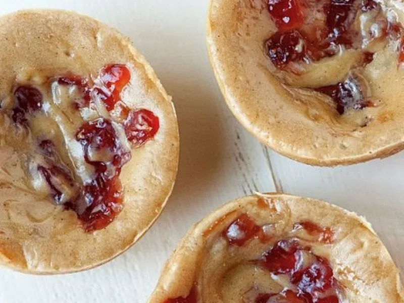 Peanut Butter and Jelly Cheesecake Bites with Toast Crust