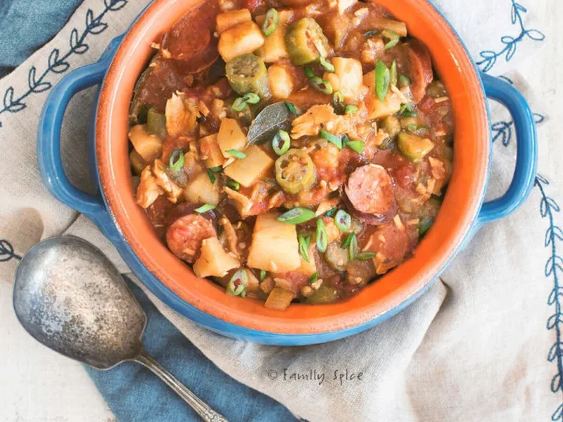 Hearty Chicken Sausage Gumbo with Potatoes and Dark Roux