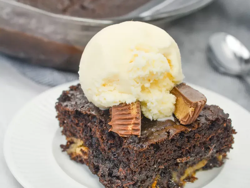 Chocolate Peanut Butter Earthquake Cake with Cream Cheese Swirl
