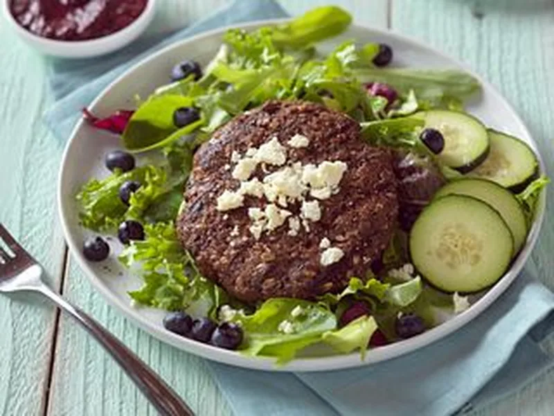 Blueberry Beef Burgers with Flax and Feta