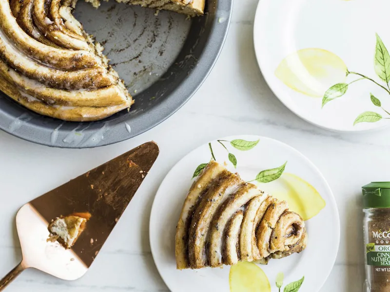 Giant Cinnamon Roll Cake with Lemon Mascarpone Drizzle