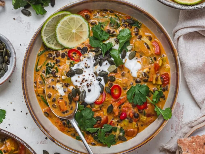 Curried Lentil Soup with Tahini and Coconut