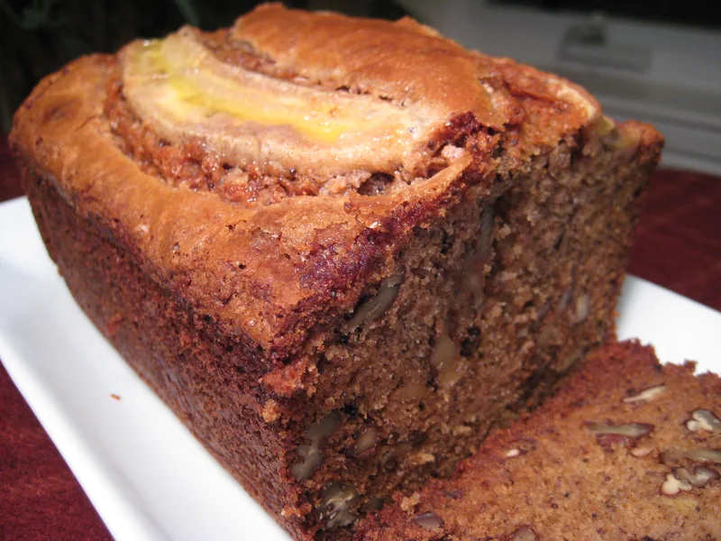 Spiced Banana Nut Bread with Candied Banana Garnish