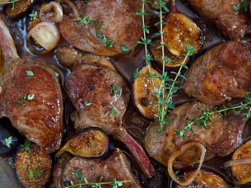 Balsamic Fig Glazed Lamb Rib Chops with Pan Sauce