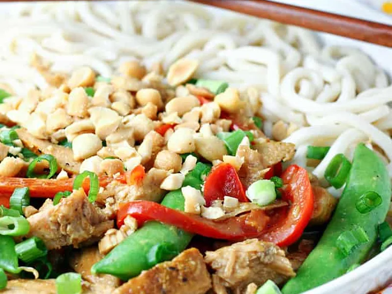 Slow Cooker Thai Peanut Pork with Bell Peppers and Snow Peas
