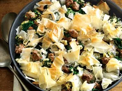 Crispy Phyllo Beef and Spinach Greek Pie