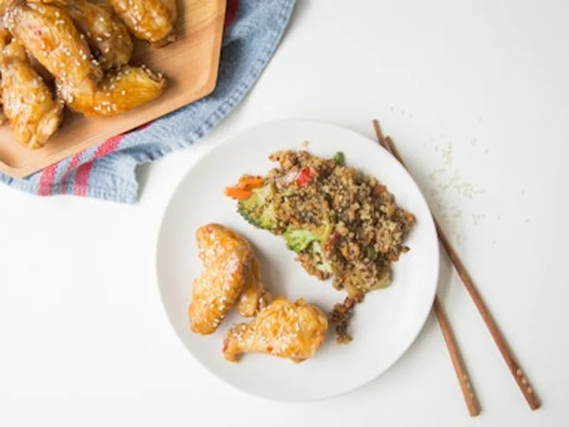 Crispy Oven-Baked Spicy Miso Chicken Wings with Quinoa