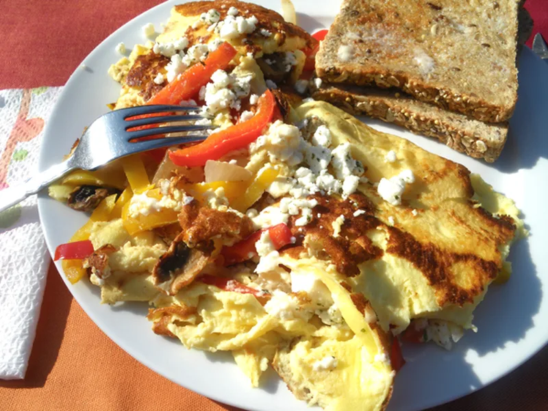 Feta Pepper Omelet with Bell Peppers and Red Onion