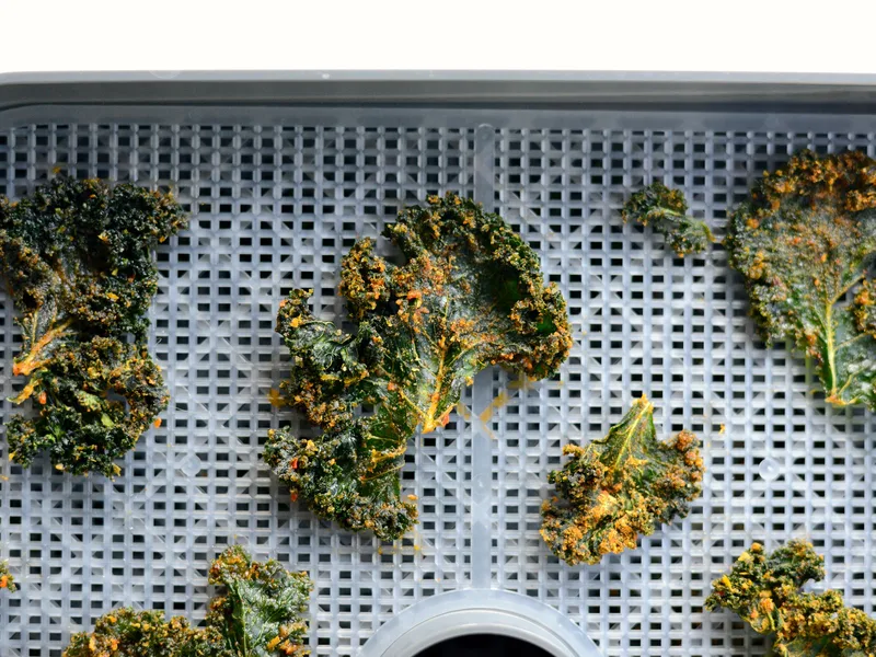 Dehydrated Sriracha Garlic Kale Chips