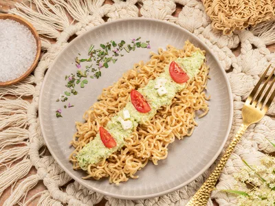 Whole Grain Noodles with Roasted Broccoli-Feta Sauce