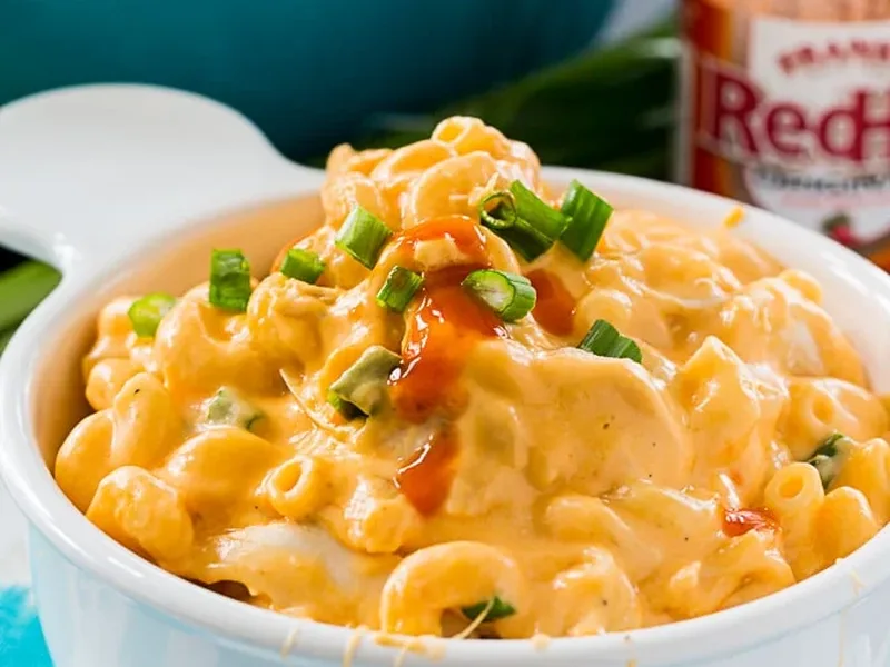 Creamy Buffalo Chicken Mac and Cheese with Blue Cheese