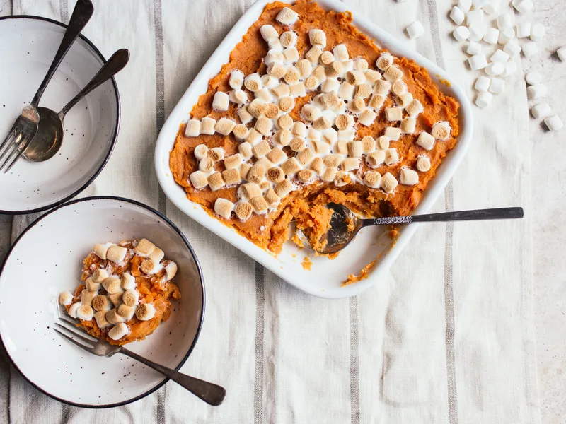 Sweet Potato Casserole with Broiled Marshmallows