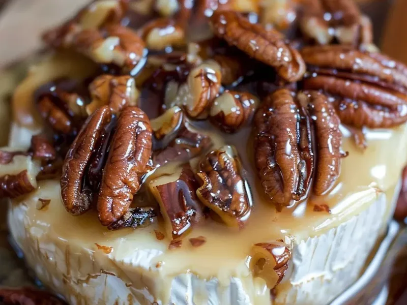 Warm Maple Pecan Brie Appetizer with Brown Sugar Glaze