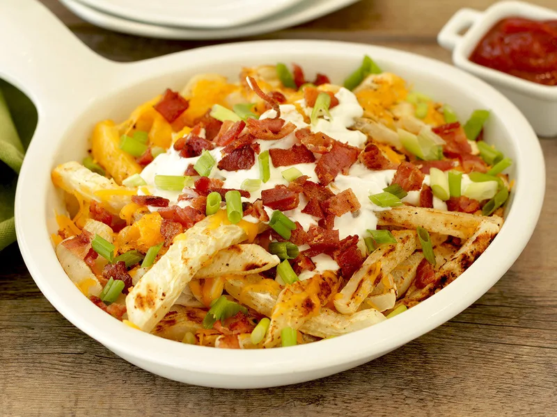 Crispy Loaded Turnip Fries with Bacon and Cheese