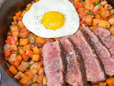Cast Iron Steak and Sweet Potato Hash