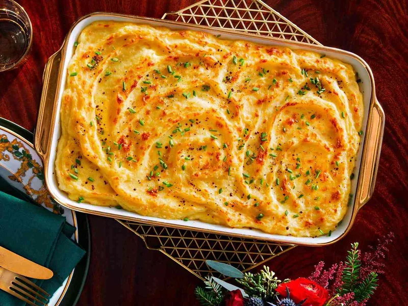 Whipped Mashed Potato Casserole with Cheddar and Chives
