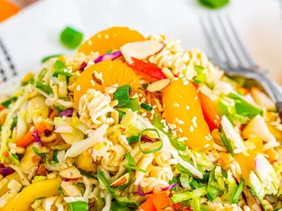Asian Ramen Noodle Salad with Mandarin Oranges and Almonds