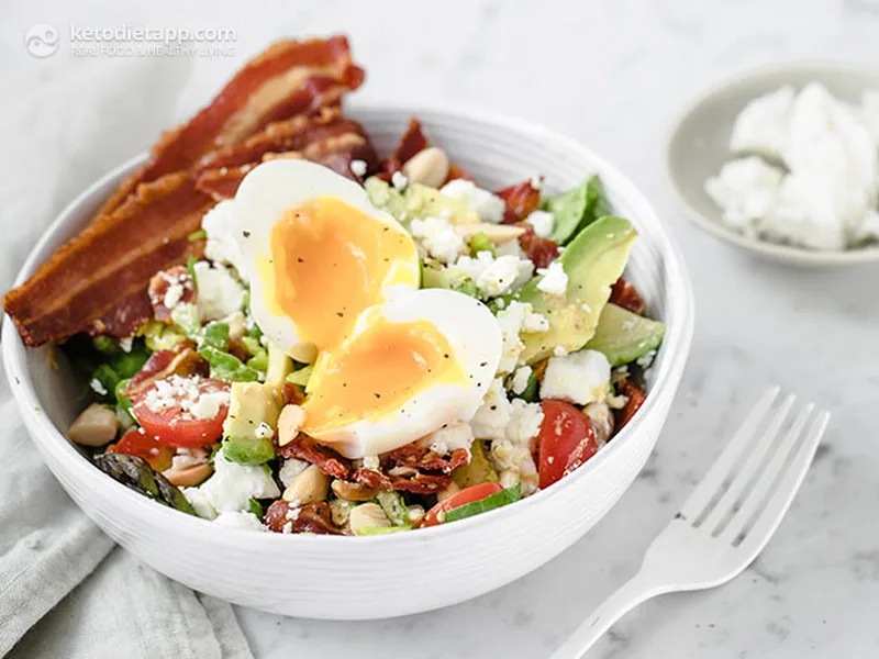 Bacon Egg and Asparagus Bowl with Feta and Avocado