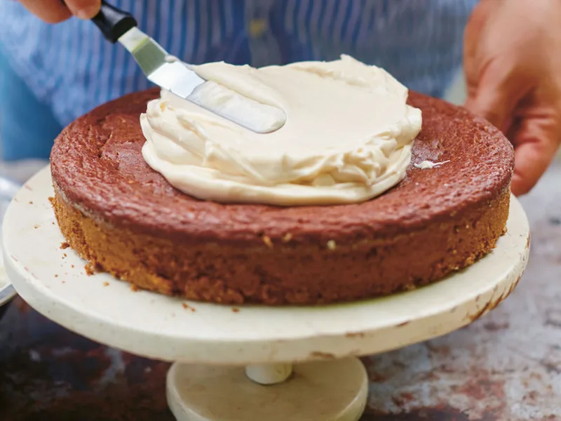 Moist Applesauce Cake with Honey Cream Cheese Frosting