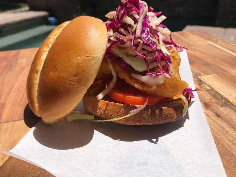 Beer Battered Cod Fish Taco Sandwich with Spicy Slaw