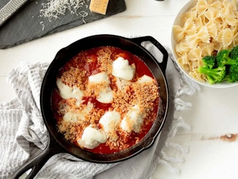 Oven-Roasted Portobello and Lentil Parmesan with Pasta