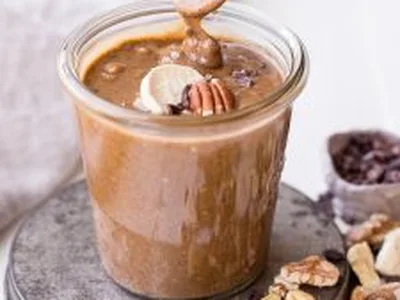 Walnut Pecan Butter with Banana and Cacao Nibs