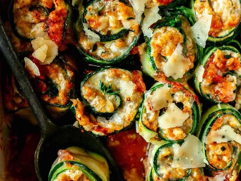 Zucchini Lasagna Roll Ups with Turkey and Ricotta