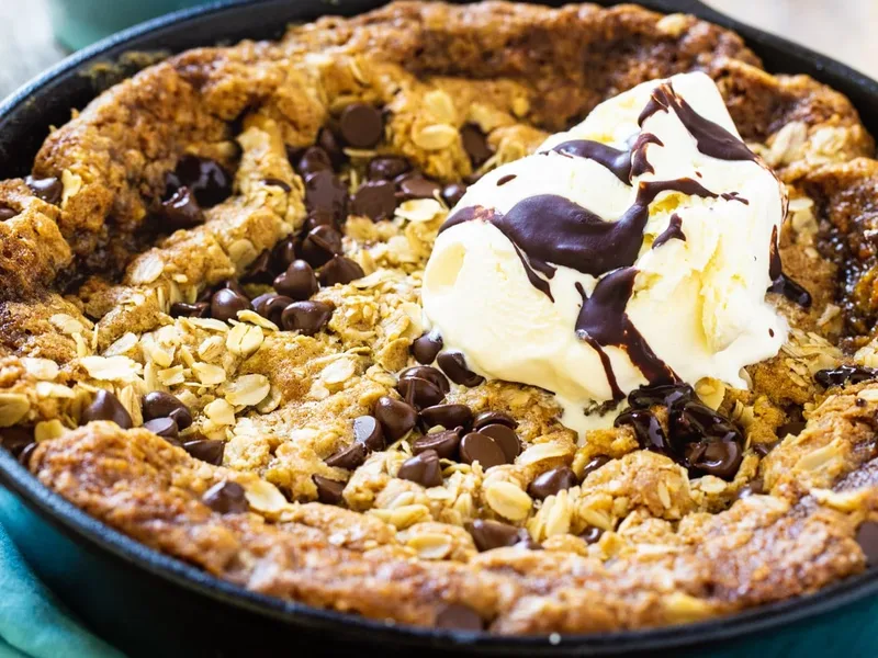 Skillet Peanut Butter Chocolate Chip Oatmeal Cookie