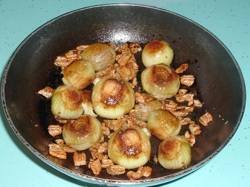 Italian Sweet and Sour Pearl Onions with Walnuts