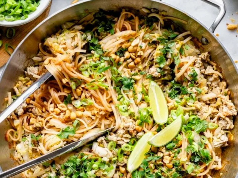 Healthy Turkey Pad Thai with Coconut Milk and Fresh Herbs