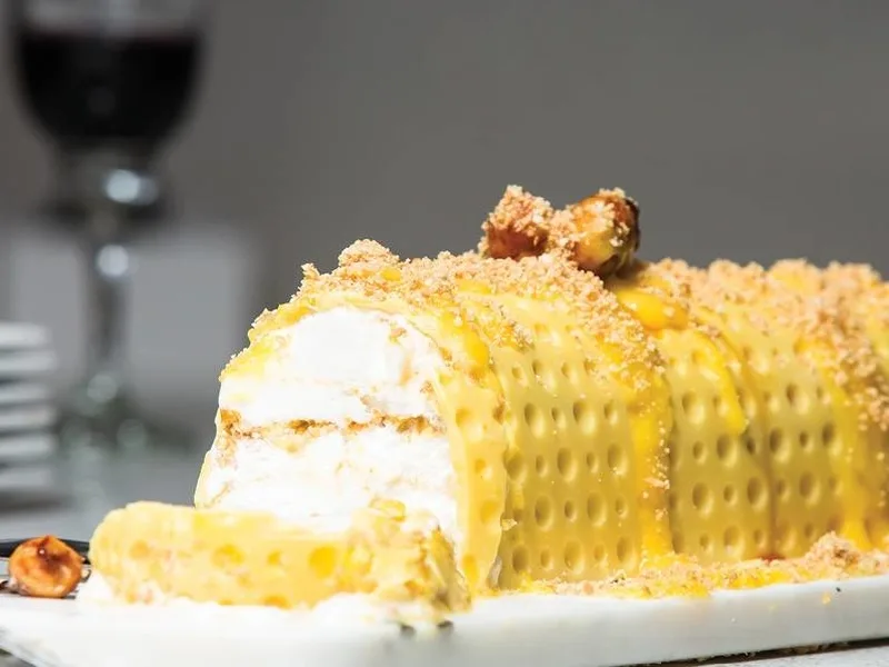 Mango-Caramel Ice Cream Log with Caramelized Macadamias