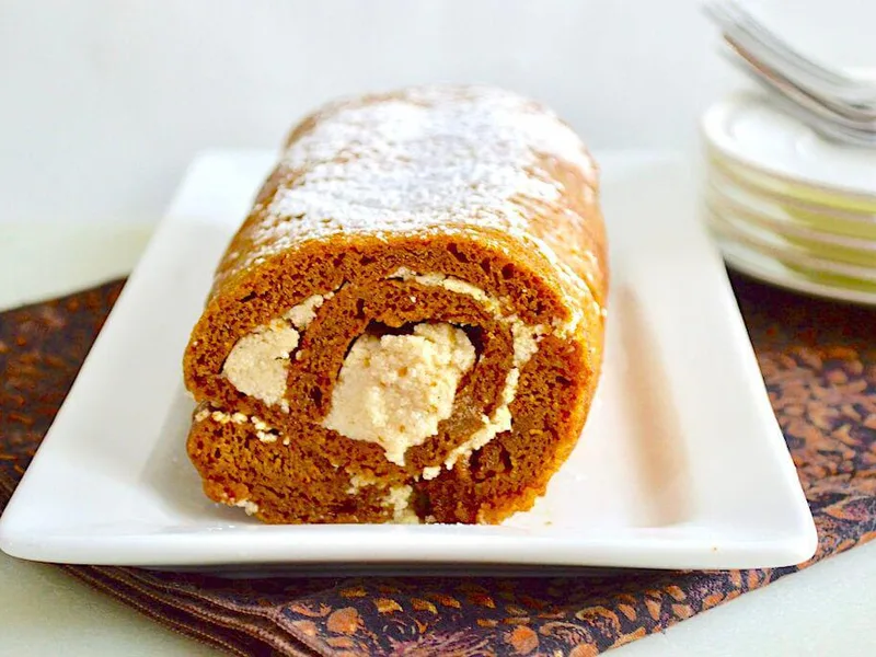 Pumpkin Spiced Swiss Roll with Mascarpone Cream