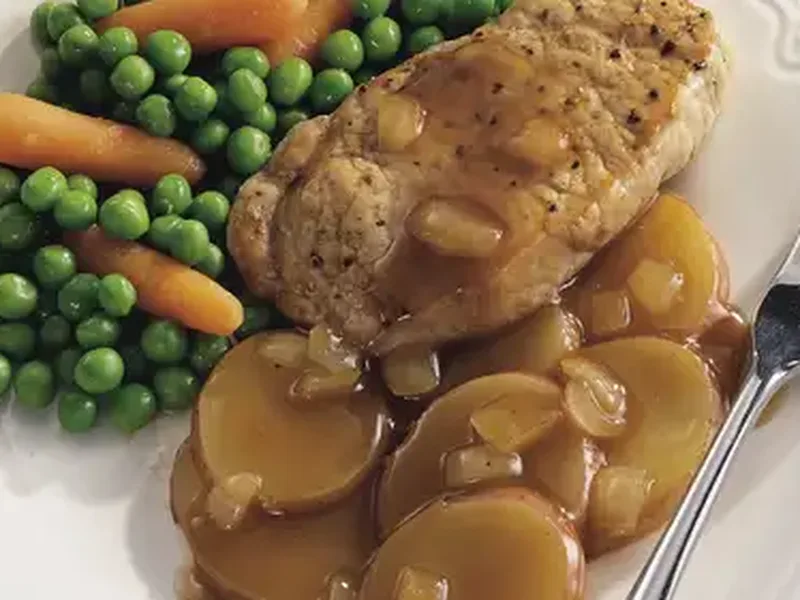 Baked Pork Chops with Potatoes and Onion Gravy