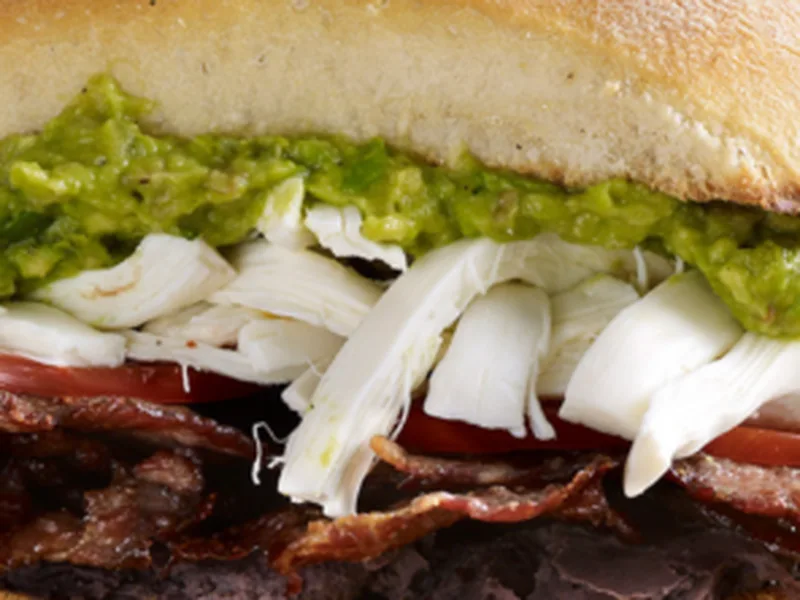 Tasajo Torta with Smoky Charred Guacamole Mexican Sandwich