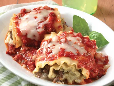 Pesto Basil Lasagna Roll-Ups with Mushrooms