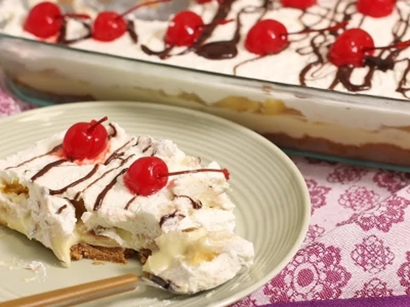 No-Bake Banana Split Dessert with Graham Crust