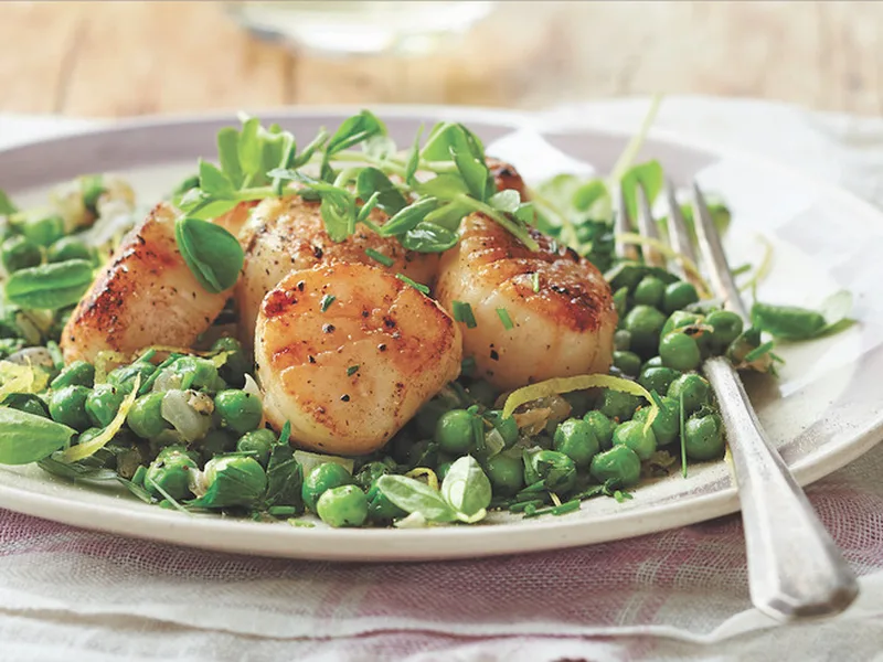 Seared Scallops with Lemon Spring Peas and Fresh Herbs