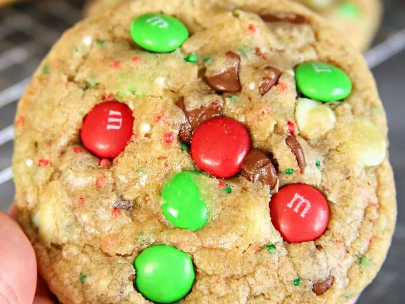 Christmas M&M Sprinkle Cookies with Chocolate Chips